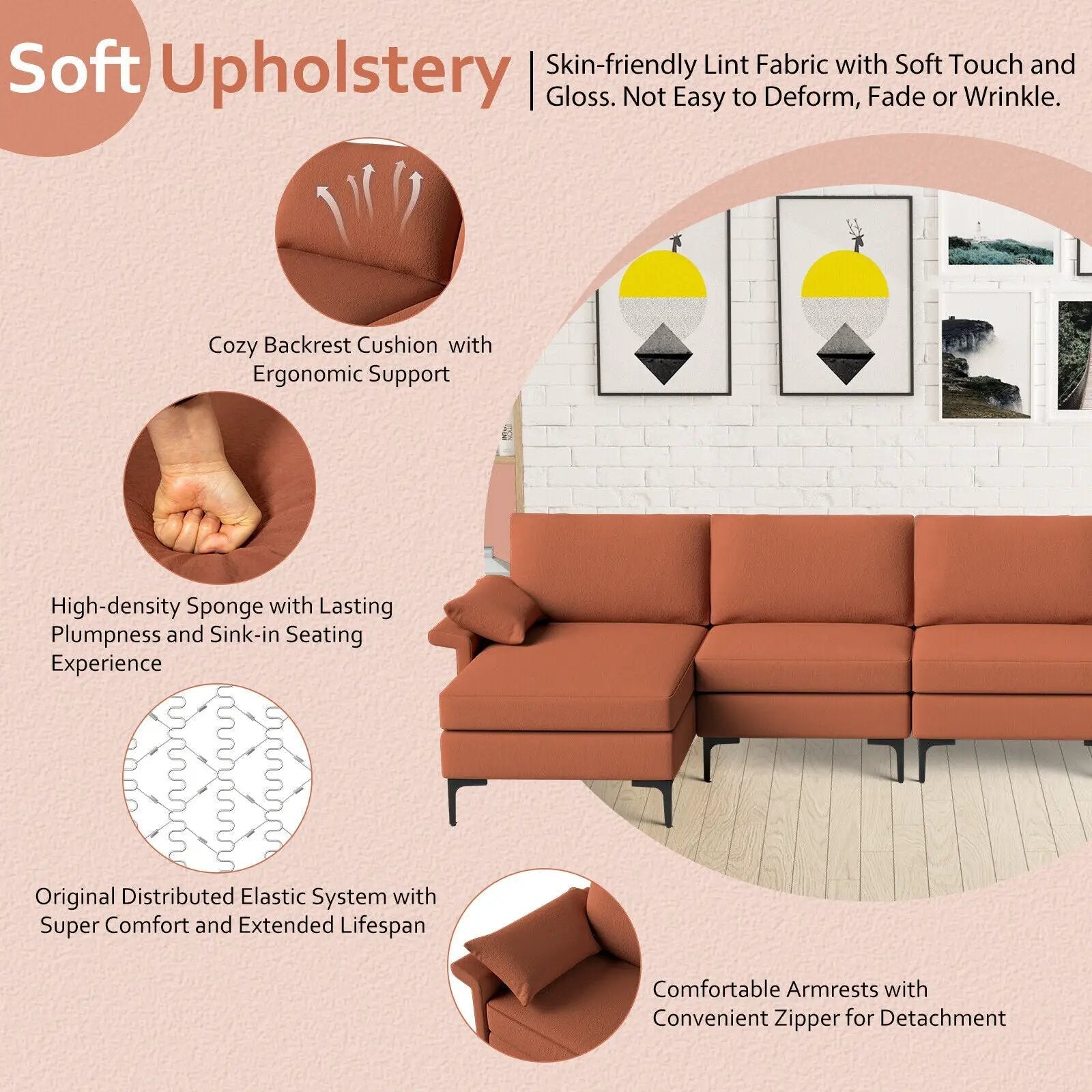 Extra Large L-shaped Sectional Sofa with Reversible Chaise and 2 USB Ports for 4-5 People by DirectDeals
