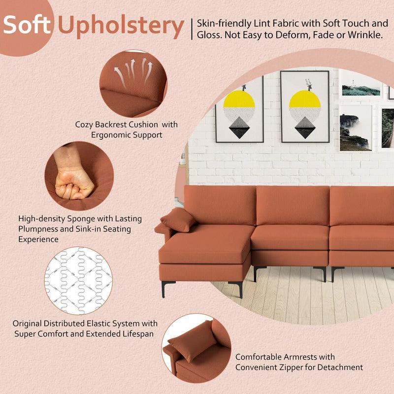 Extra Large L-shaped Sectional Sofa with Reversible Chaise and 2 USB Ports for 4-5 People by DirectDeals