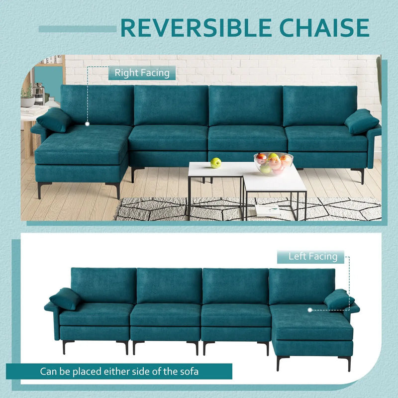 Extra Large L-shaped Sectional Sofa with Reversible Chaise and 2 USB Ports for 4-5 People by DirectDeals