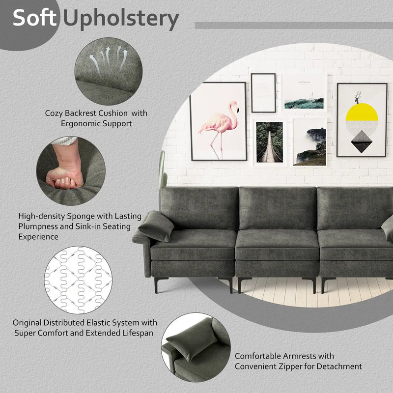 Large 3-Seat Sofa Sectional with Metal Legs for 3-4 people by DirectDeals