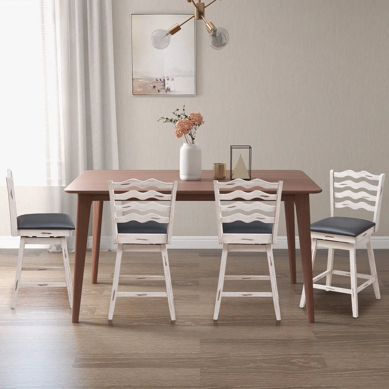 360° Swivel Bar Stools with Rubber Wood Frame and Ergonomic Backrest and Footrest by DirectDeals