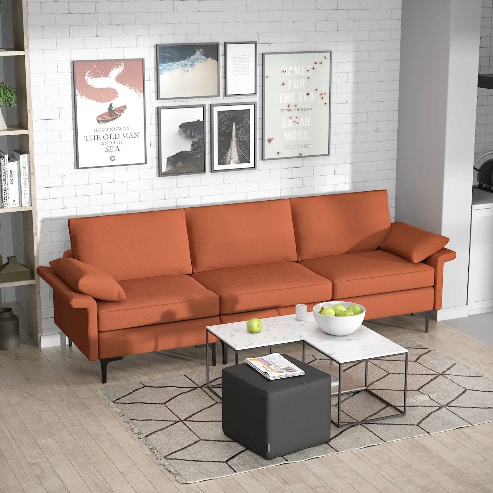 Large 3-Seat Sofa Sectional with Metal Legs for 3-4 people by DirectDeals