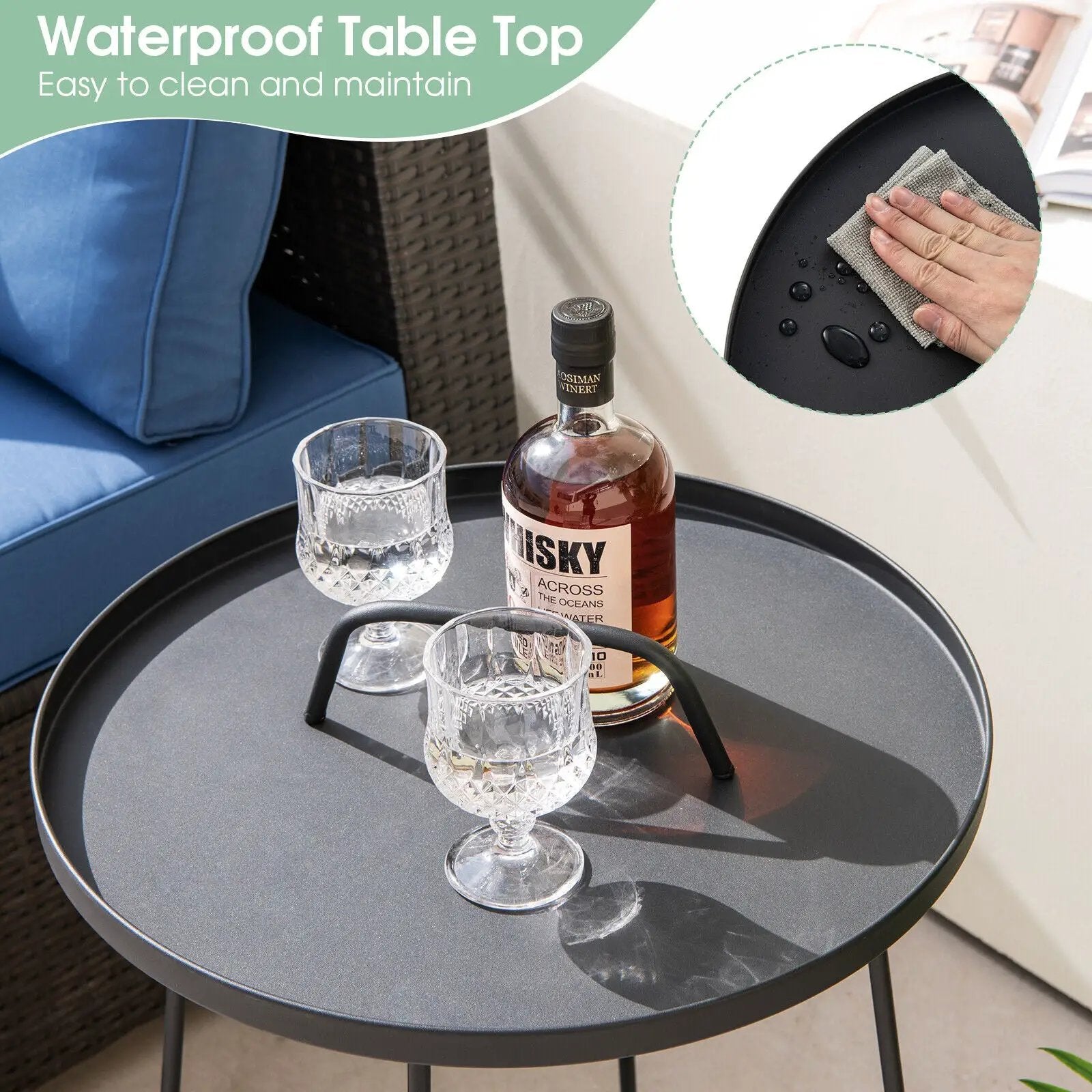 Outdoor Metal Patio End Side Table Weather Resistant with Handle by DirectDeals