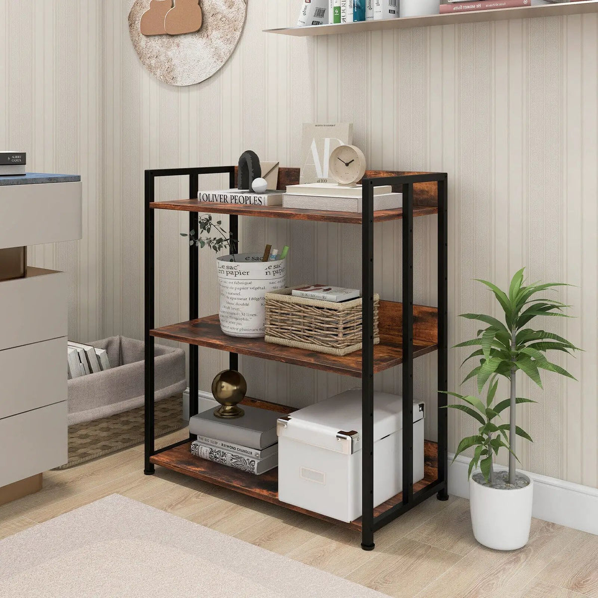 3/5-Tier Industrial Bookshelf Storage Shelf Display Rack with Adjustable Shelves, photo 7 of 9