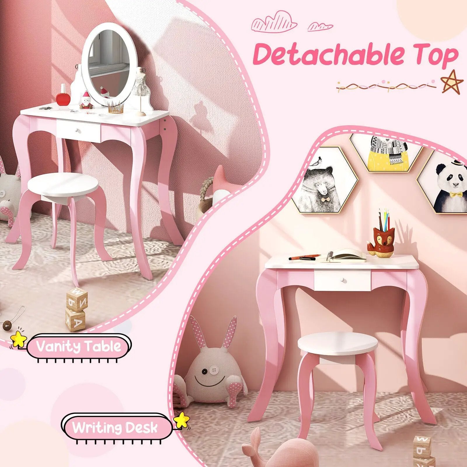 Pretend Kids Vanity Set with 360° Rotatable Mirror and Play Accessories by DirectDeals