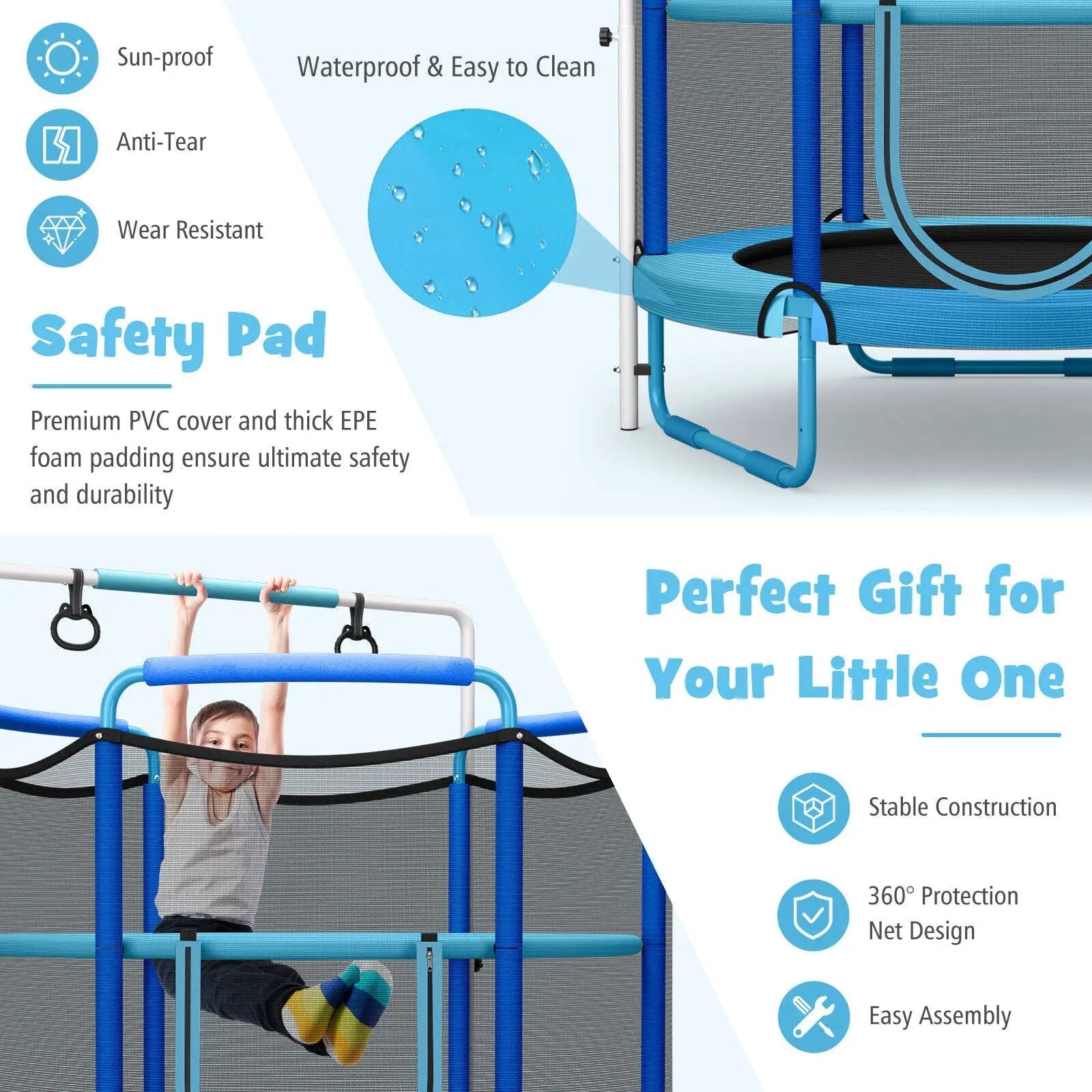 5 Feet Kids 3-in-1 Game Trampoline with Enclosure Net Spring Pad by DirectDeals