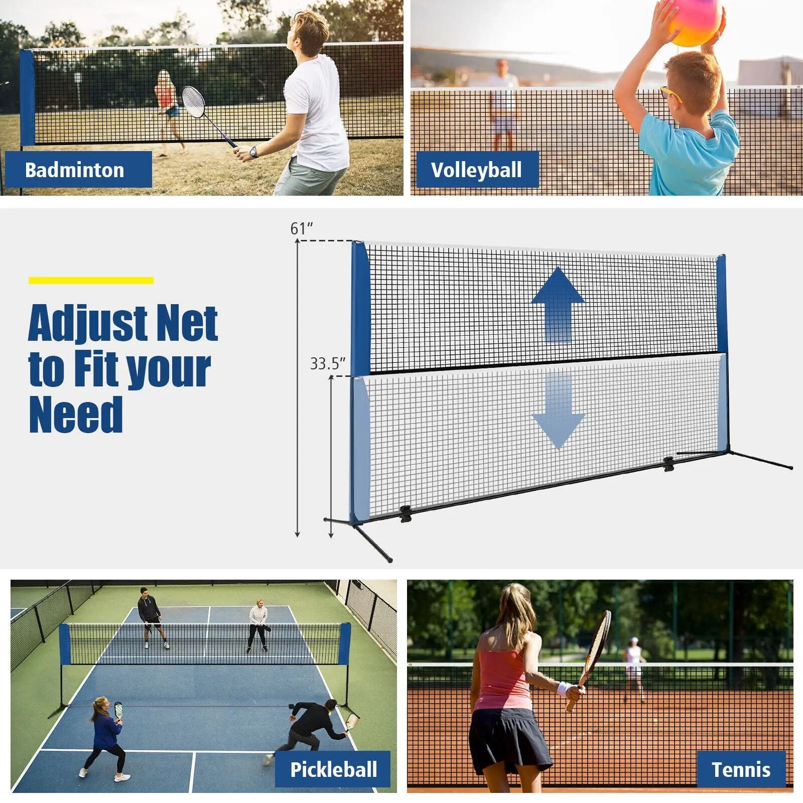10/14 Feet Adjustable Badminton Net Stand with Portable Carry Bag by DirectDeals