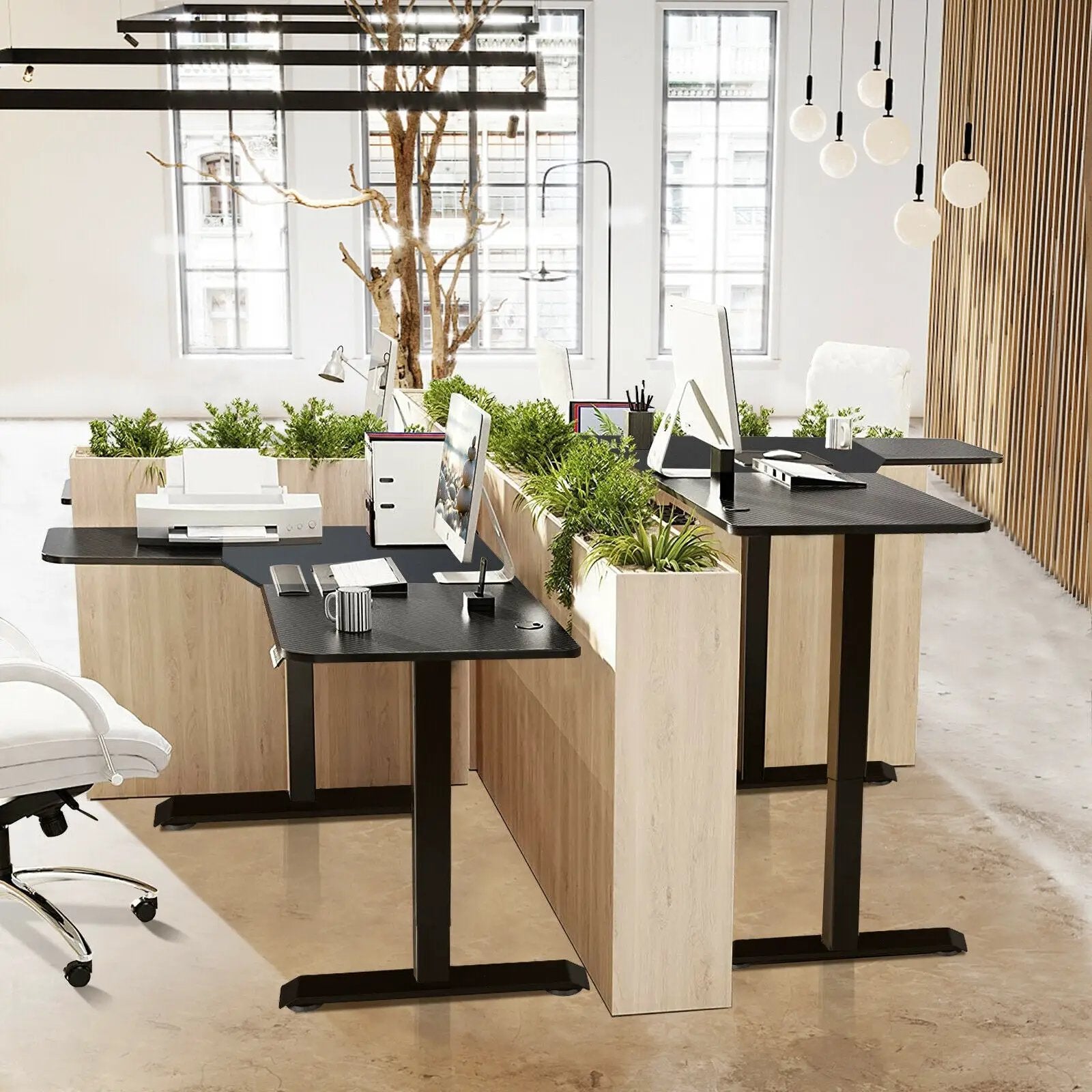 L-shaped Electric Standing Desk with 4 Memory Positions and LCD Display by DirectDeals