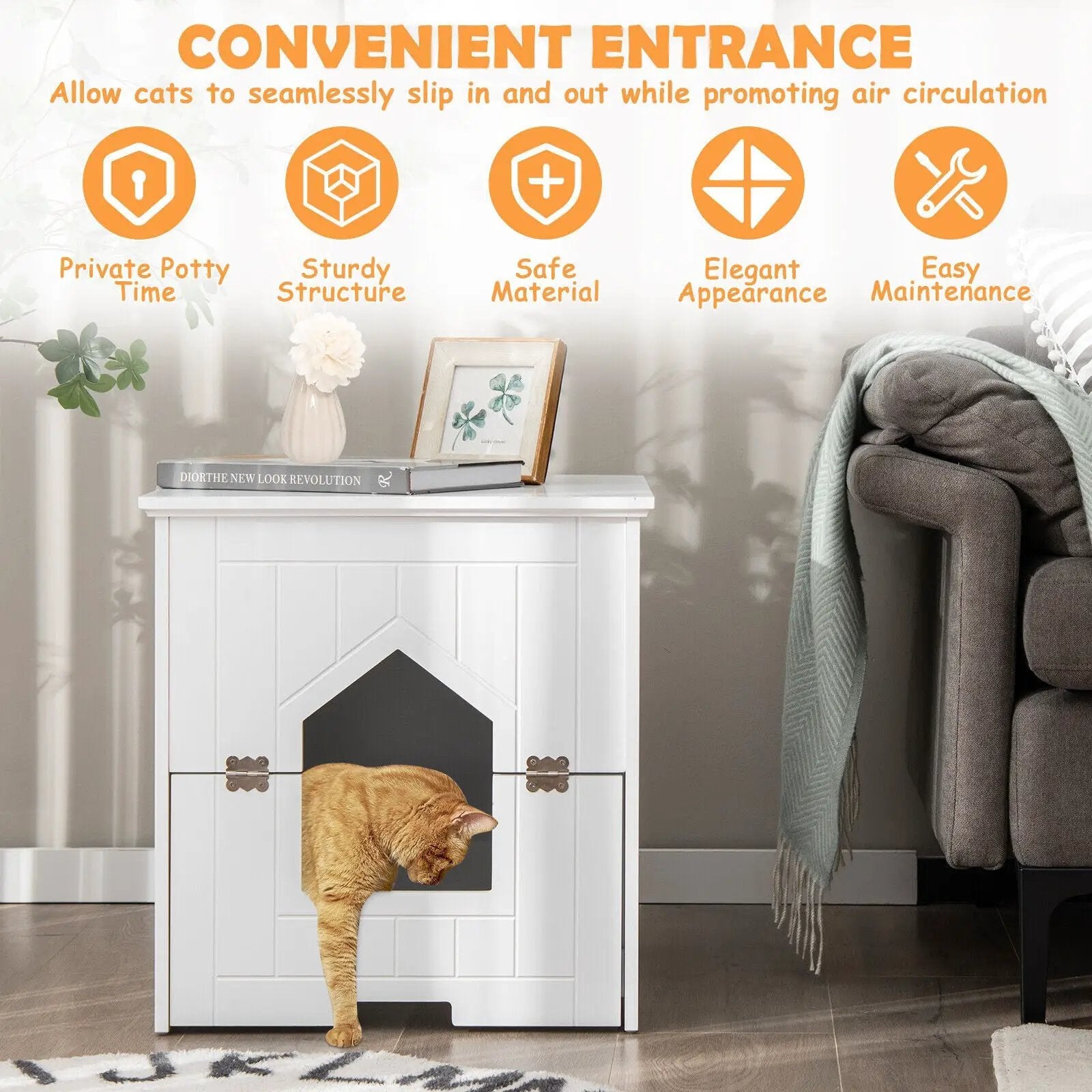 Cat Litter Box Enclosure with Flip Magnetic Half Door by DirectDeals