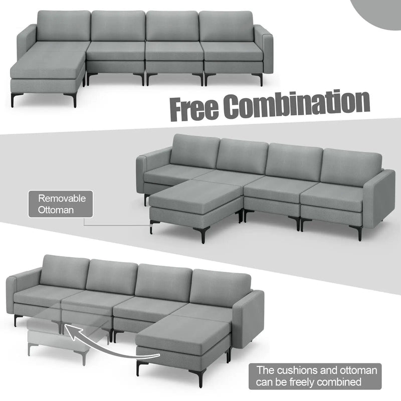 Modular L-shaped Sectional Sofa with Reversible Ottoman and 2 USB Ports by DirectDeals