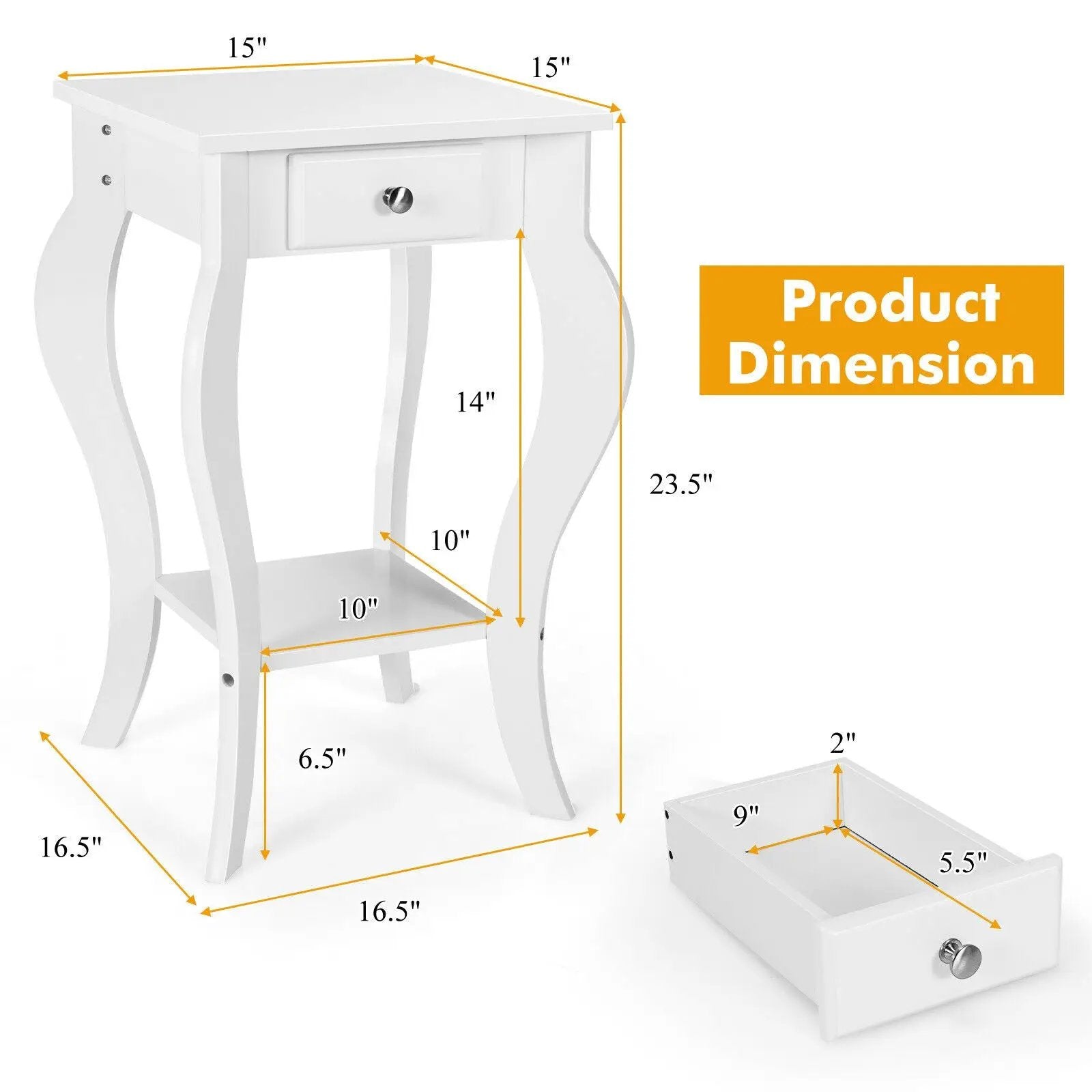 2-Tier End Table with Drawer and Shelf for Living Room Bedroom by DirectDeals