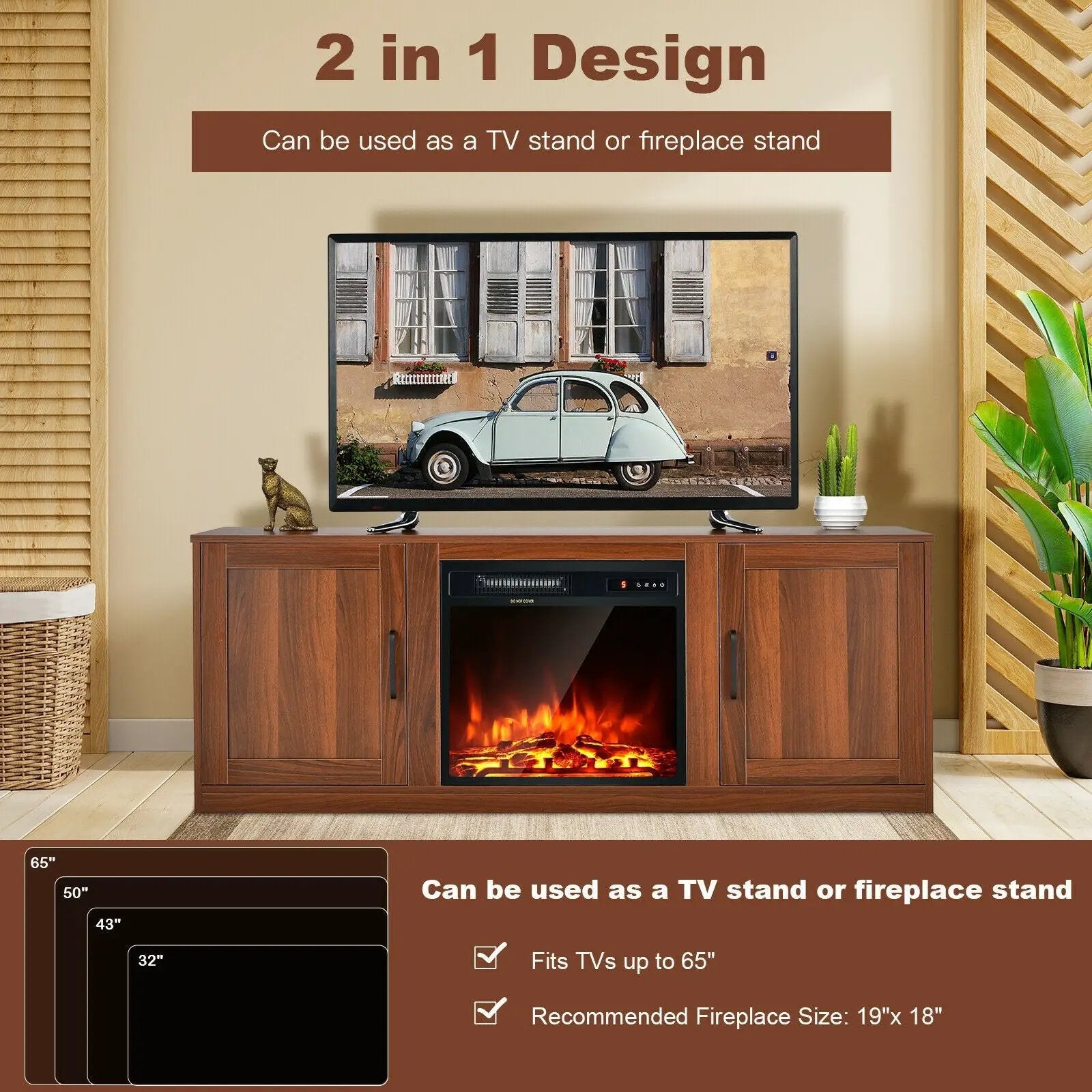 TV Stand with Double Barn Doors for TVs up to 65 Inch by DirectDeals