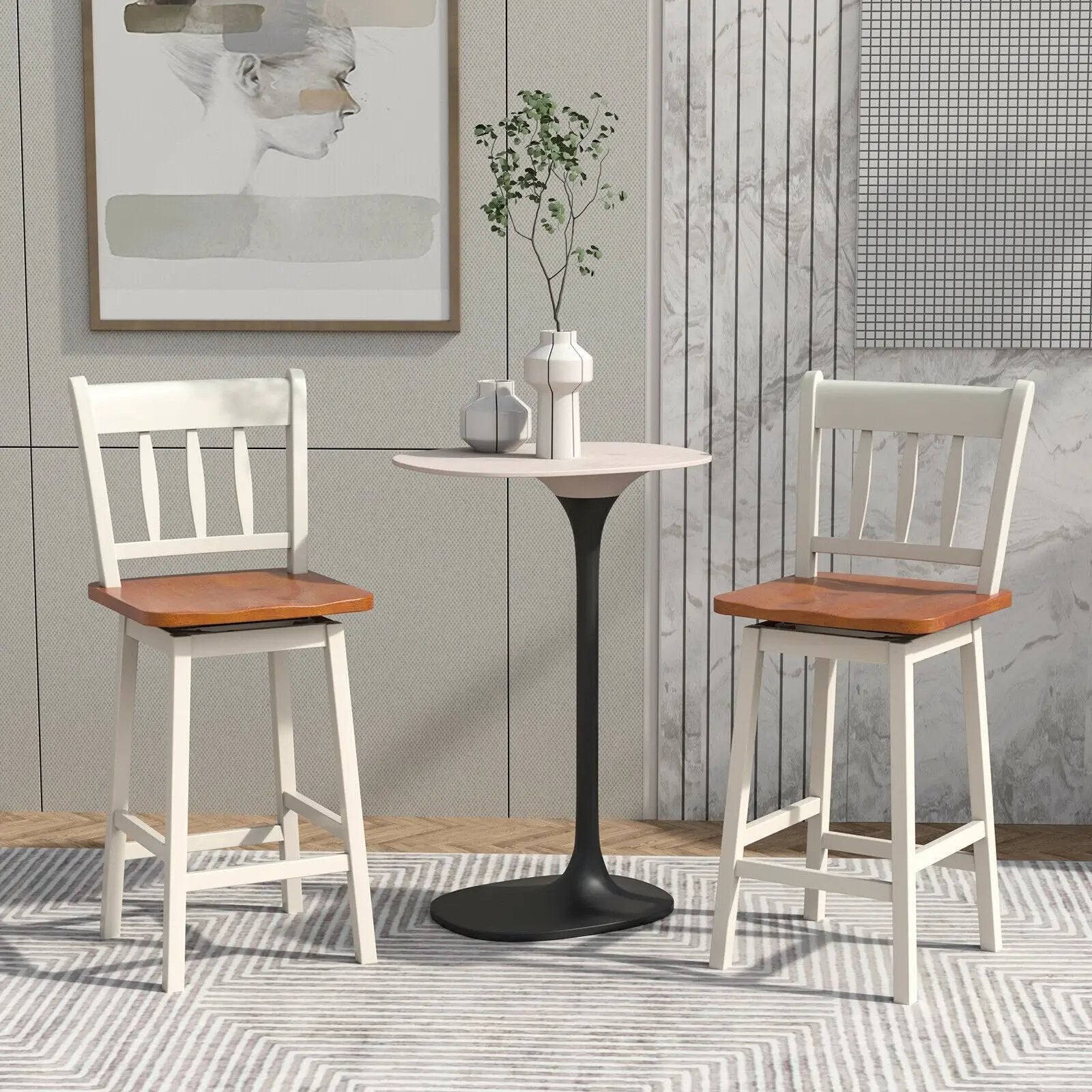 24.5 Inches Set of 2 Swivel Bar Stools with 360° Swiveling by DirectDeals