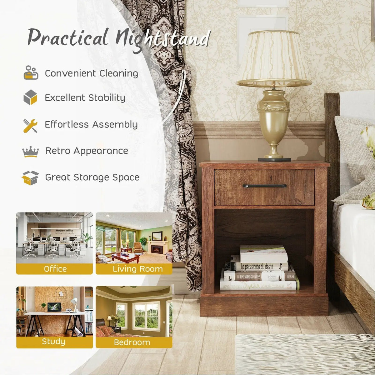 Compact Nightstand with Drawer and Shelf, photo 11 of 24