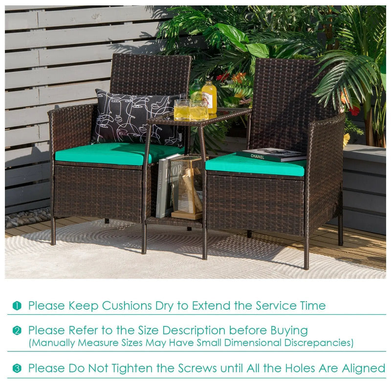 Patio Rattan Wicker Conversation Set Sofa Cushioned Loveseat Glass Table by DirectDeals