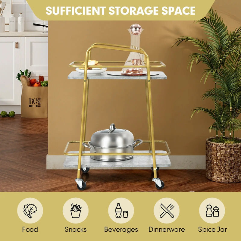 2-tier Kitchen Rolling Cart with Steel Frame and Lockable Casters-Gray by DirectDeals