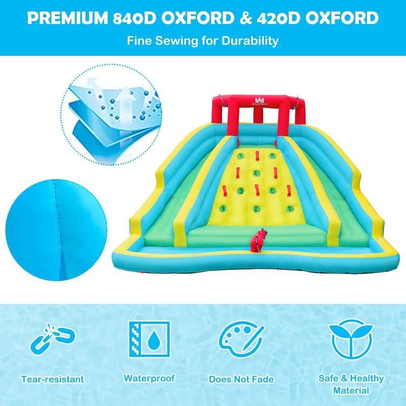 Double Side Inflatable Water Slide Park with Climbing Wall for Outdoor Without Blower by DirectDeals