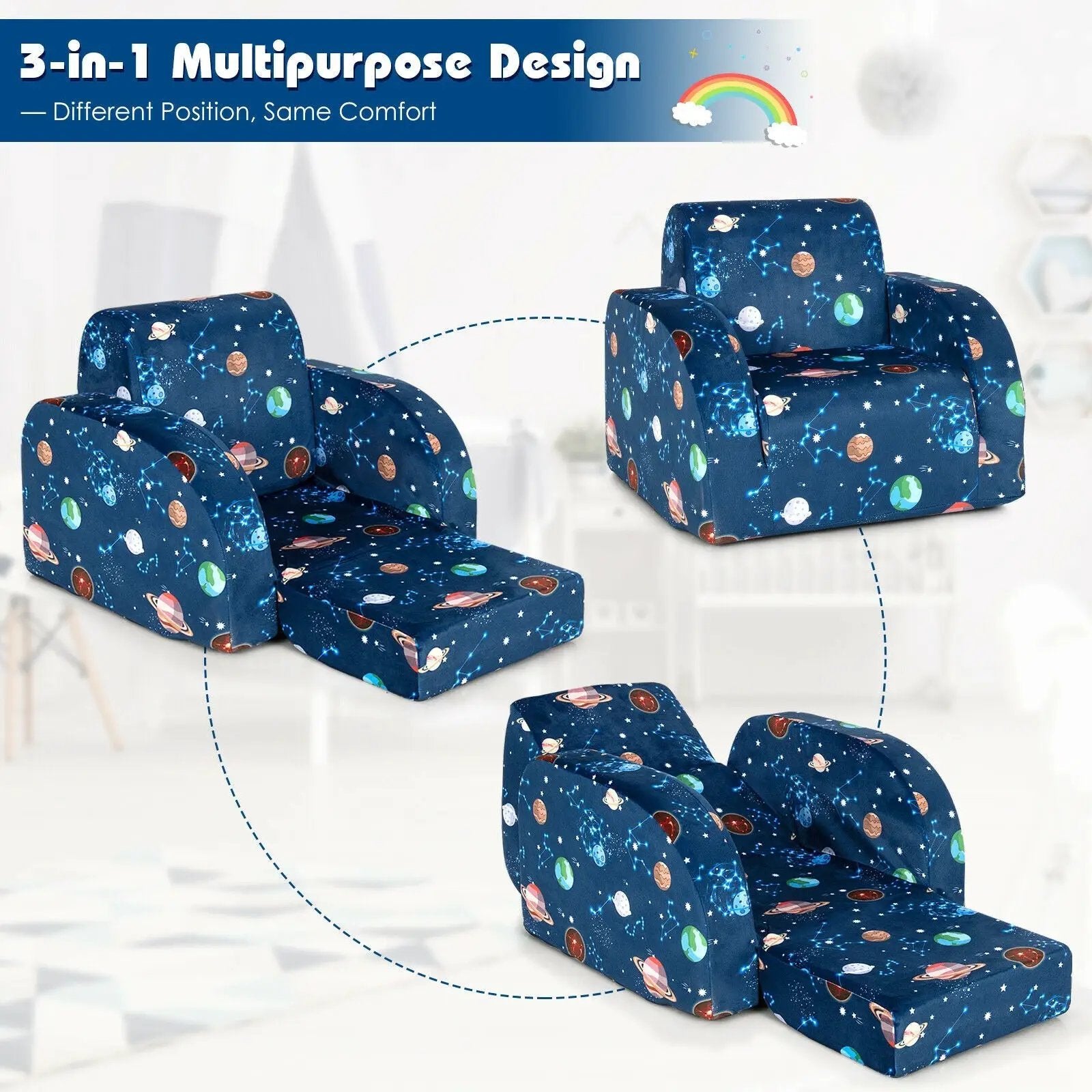 3-in-1 Convertible Kid Sofa Bed Flip-Out Chair Lounger for Toddler by DirectDeals