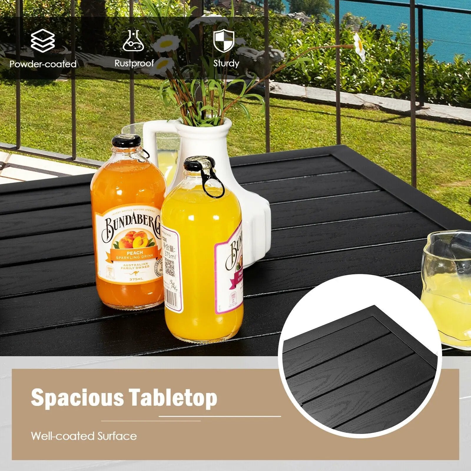 32 Inches Outdoor Steel Square Bar Table with Powder-Coated Tabletop by DirectDeals
