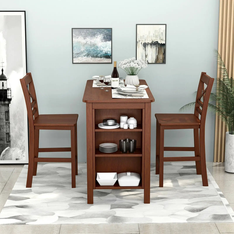 Counter Height Bar Table with 3-Tier Storage Shelves for Home Restaurant by DirectDeals