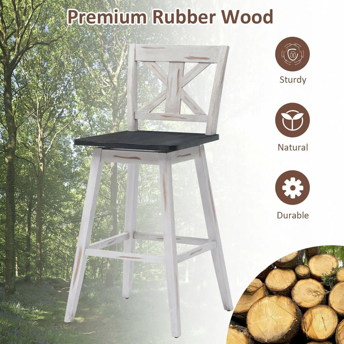 Set of 2 360-Degree Swivel Bar Stools for Home Restaurant, photo 11 of 16