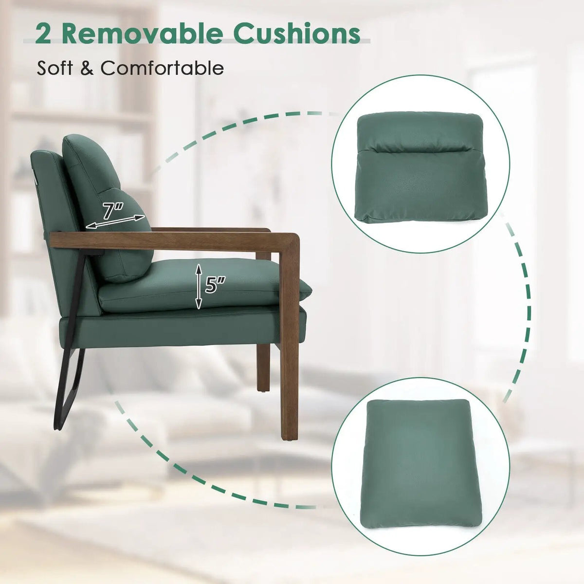 Single Sofa Chair with Extra-Thick Padded Backrest and Seat Cushion, photo 8 of 10