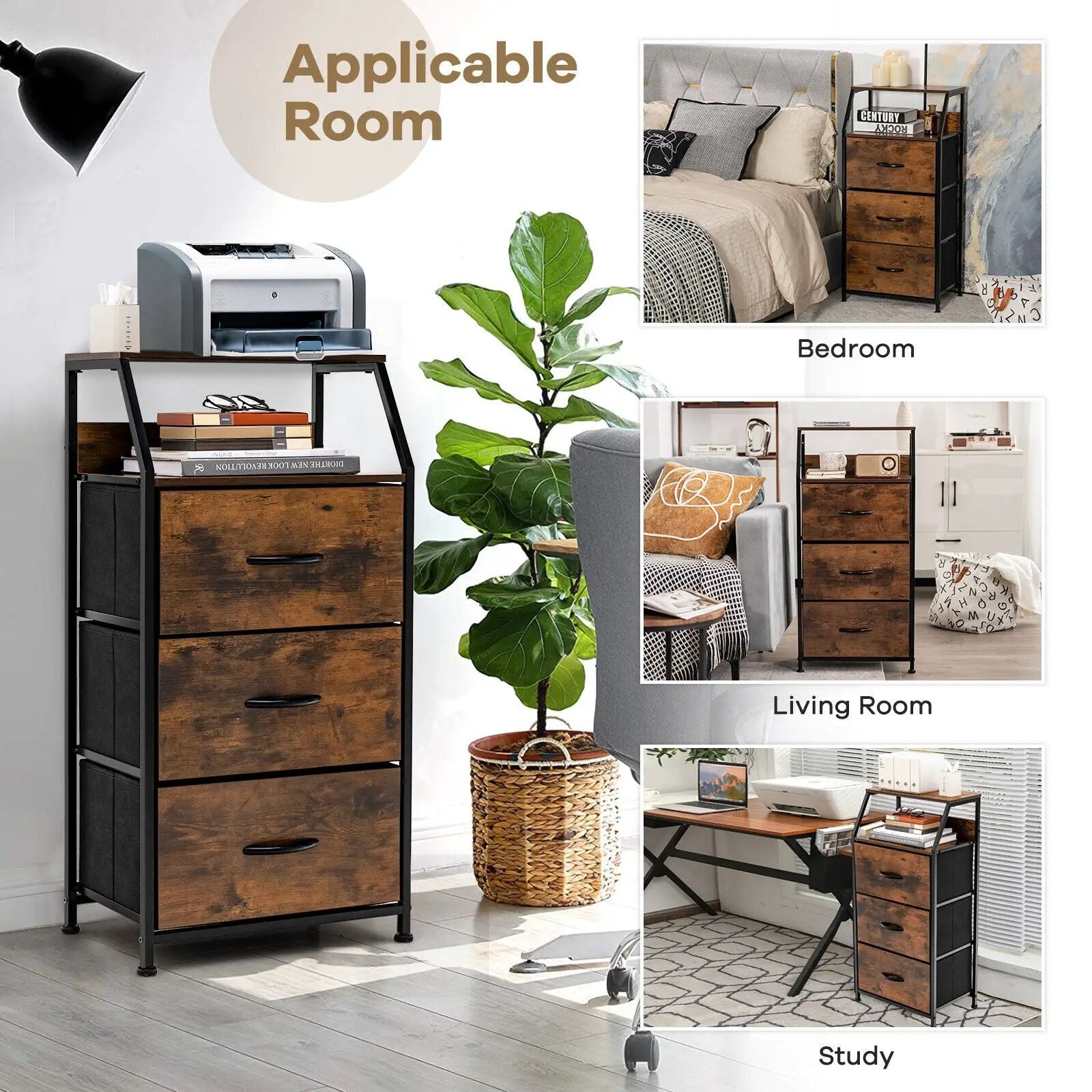 Freestanding Cabinet Dresser with Wooden Top Shelves by DirectDeals