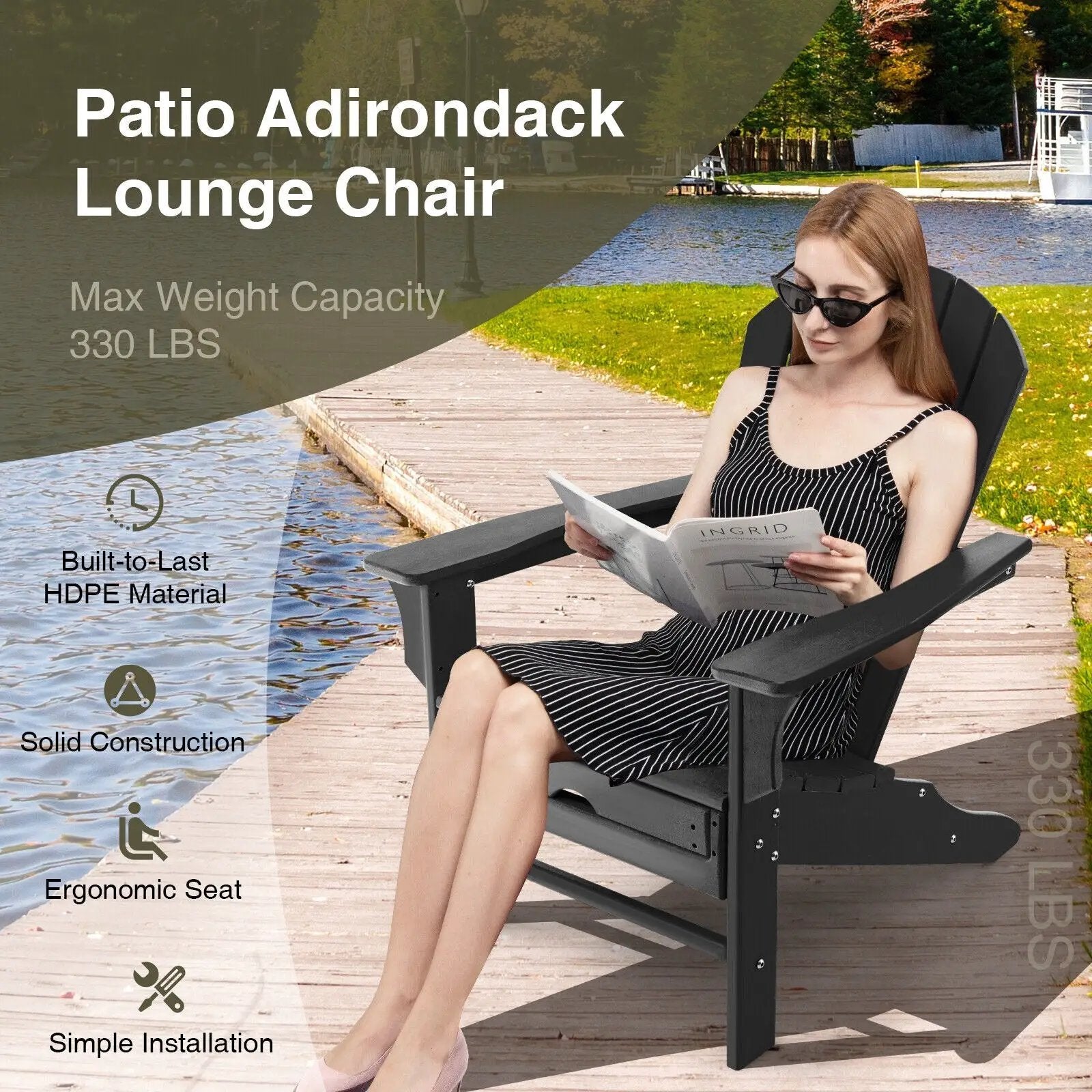 Patio HDPE Adirondack Chair with Retractable Ottoman by DirectDeals