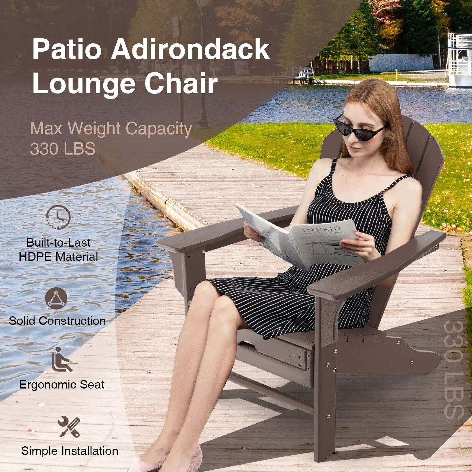 Patio HDPE Adirondack Chair with Retractable Ottoman by DirectDeals
