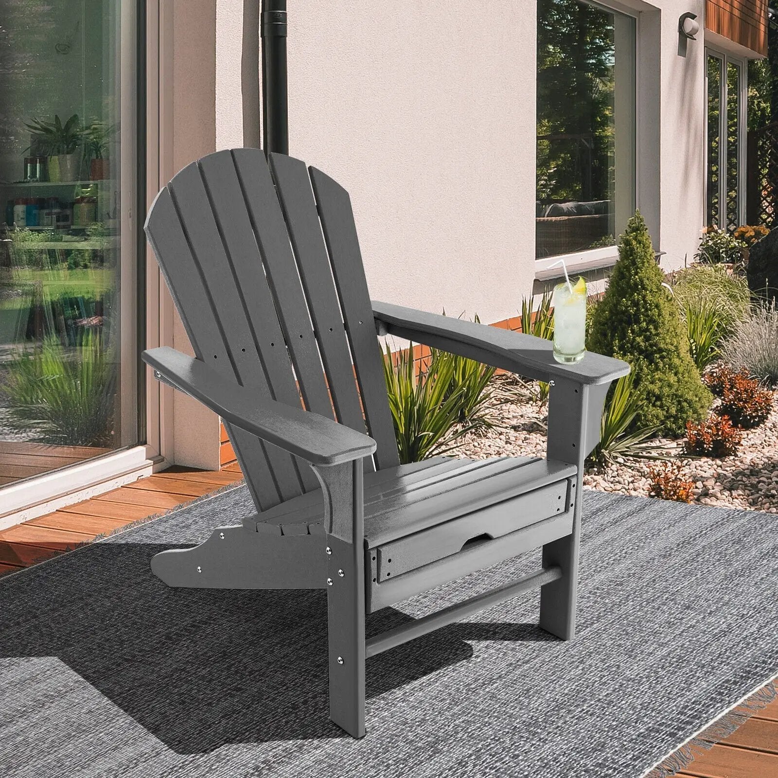 Patio HDPE Adirondack Chair with Retractable Ottoman by DirectDeals