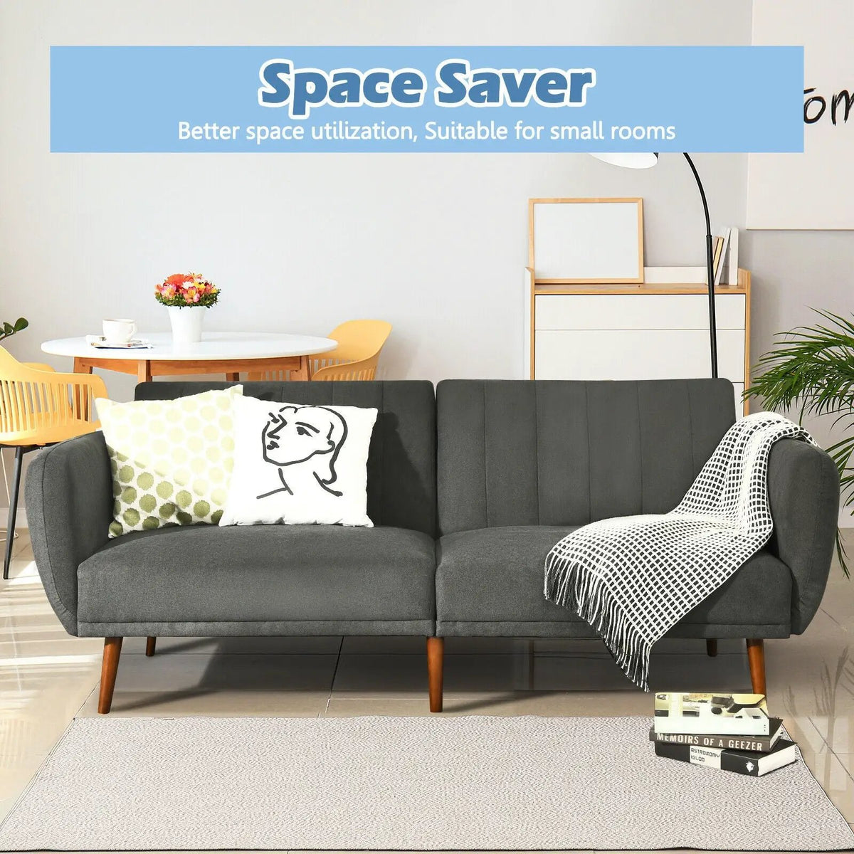 Convertible Futon Sofa Bed Adjustable Couch Sleeper with Wood Legs, photo 2 of 10