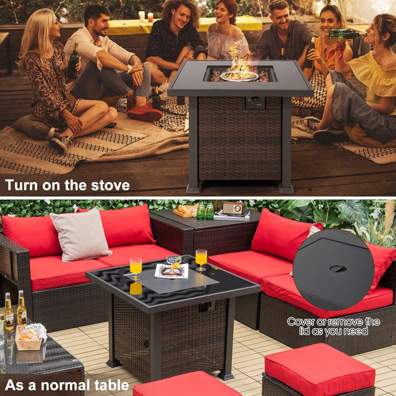 32 Inch Square Propane Fire Pit Table with Lava Rocks Cover by DirectDeals
