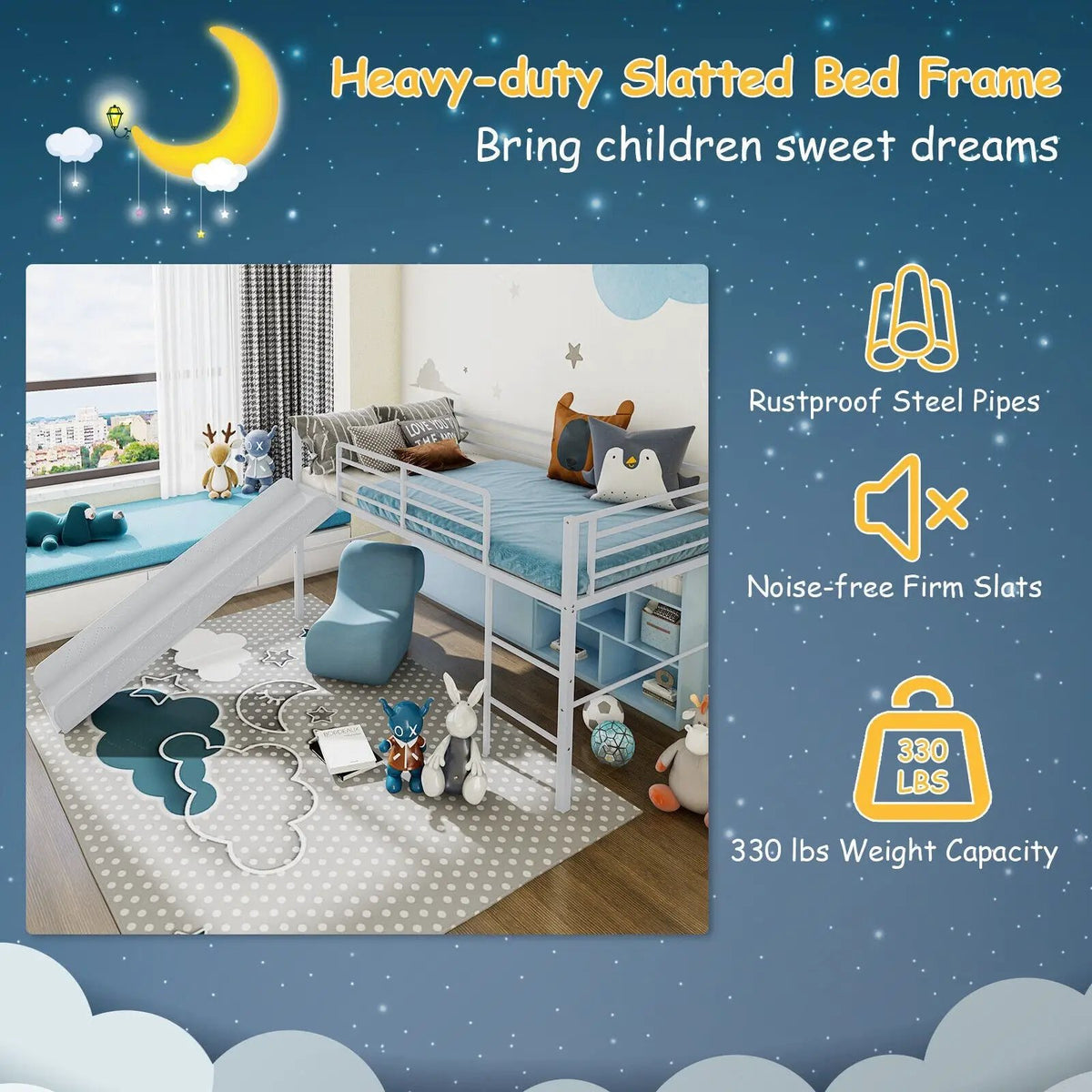 Twin Metal Loft Bed with Slide Safety Guardrails and Built-in Ladder, photo 8 of 10