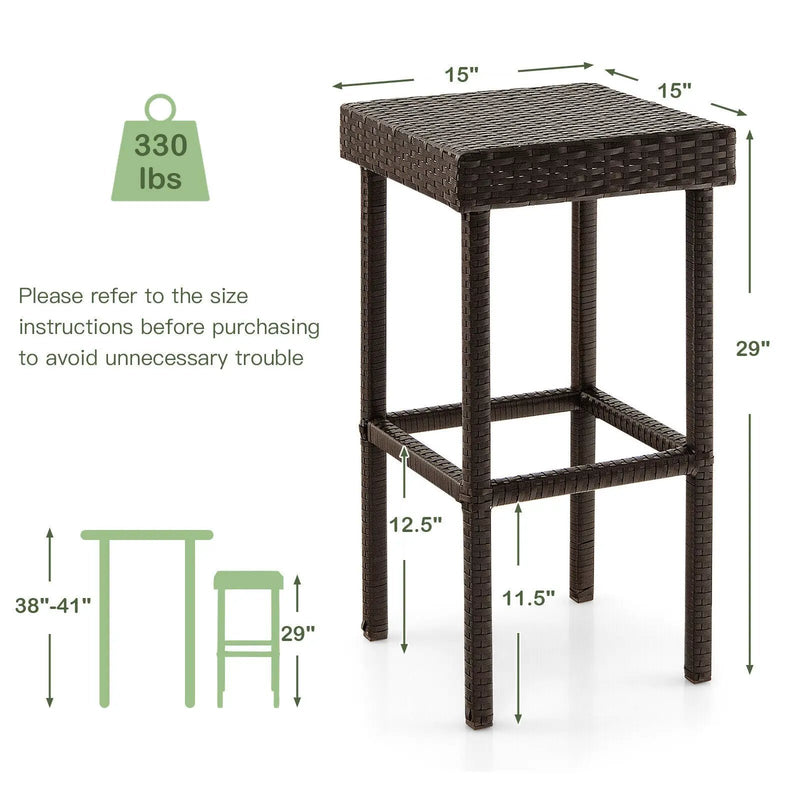 2 Pieces Patio Rattan Wicker Bar Stool Chairs-Brown by DirectDeals