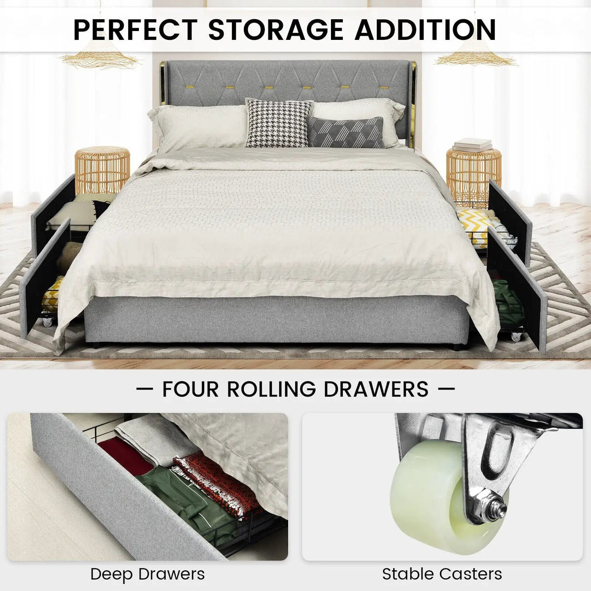 Bed Frame Mattress Foundation with 4 Storage Drawers, photo 6 of 9