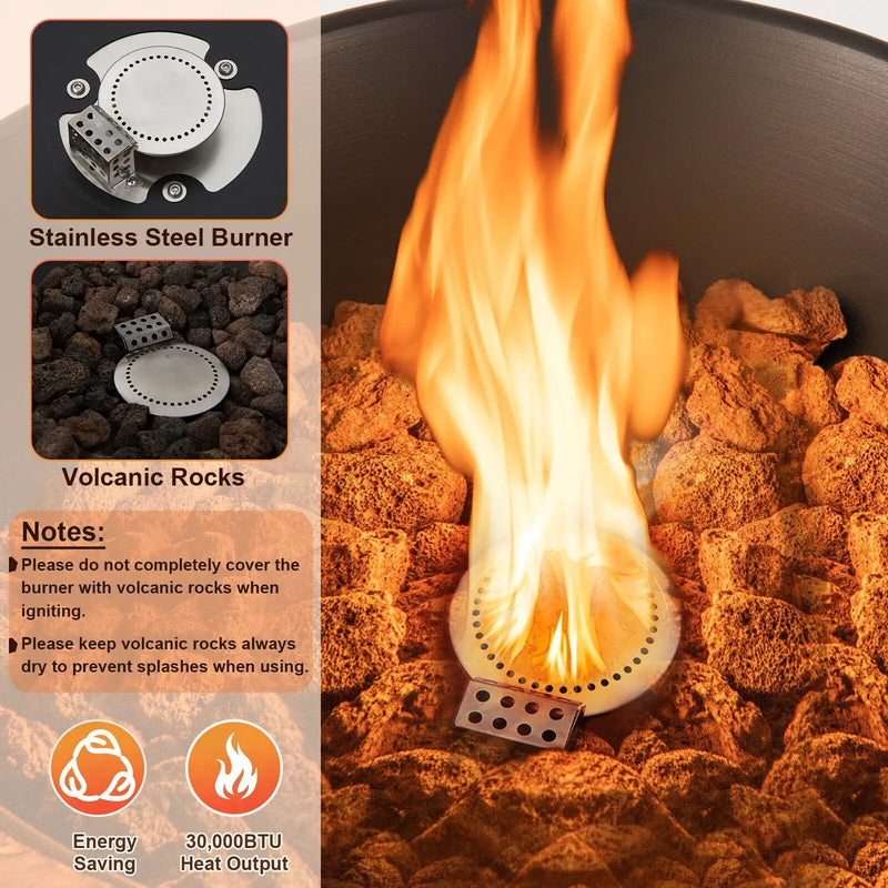 48 Inch Propane Fire Bowl Column with Lava Rocks and PVC Cover-Gray by DirectDeals