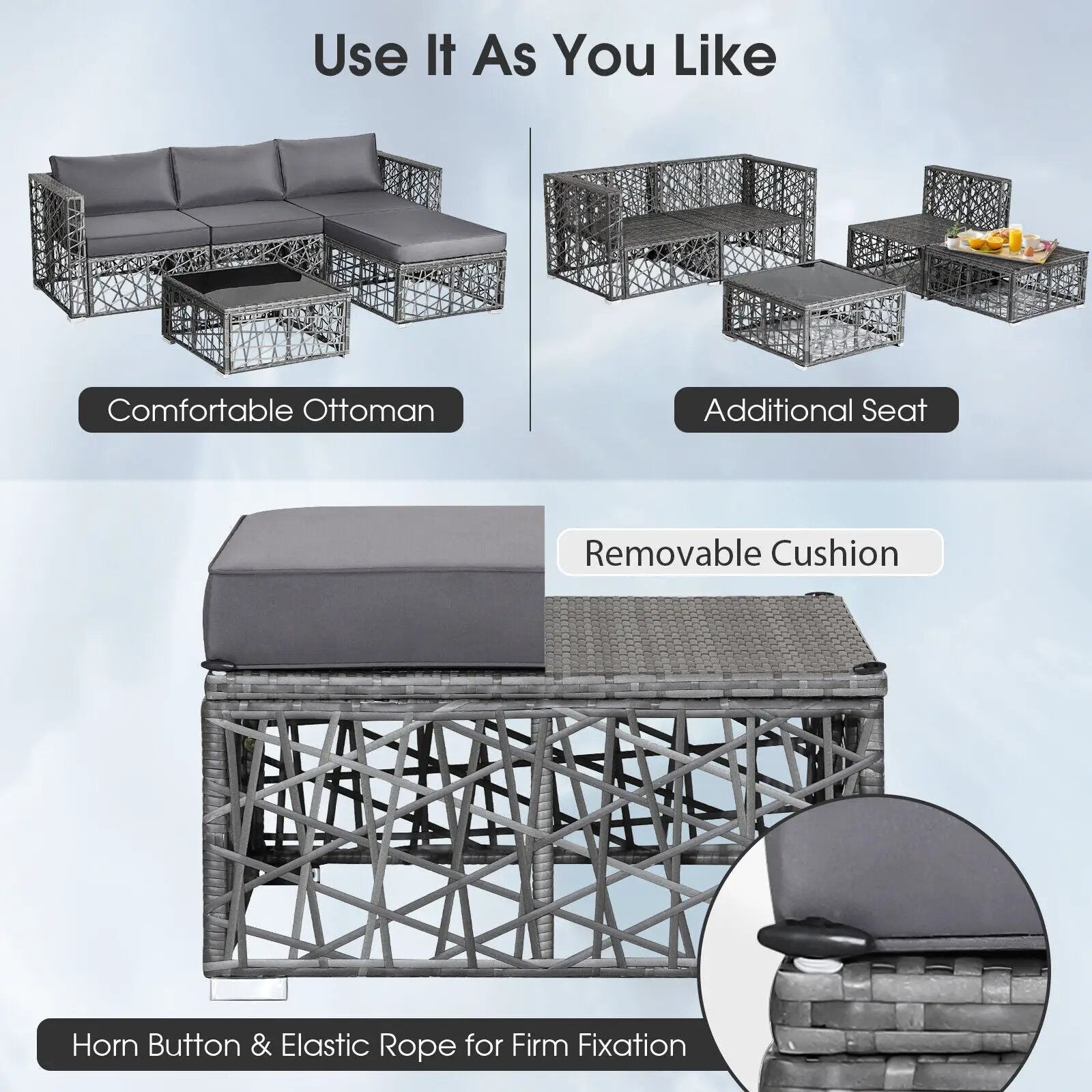 5 Pieces Patio PE Rattan Wicker Sofa Furniture Set-Gray by DirectDeals