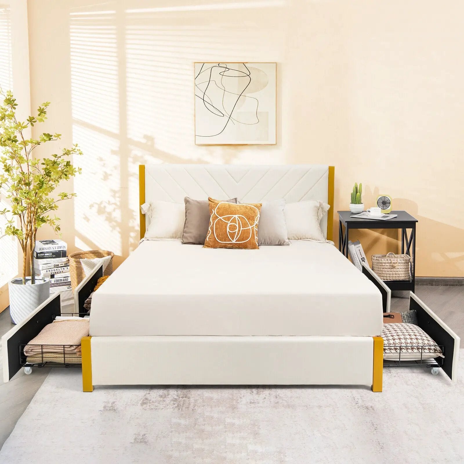 Full Size/Queen Size Upholstered Bed Frame with Adjustable Headboard and 4 Drawers by DirectDeals