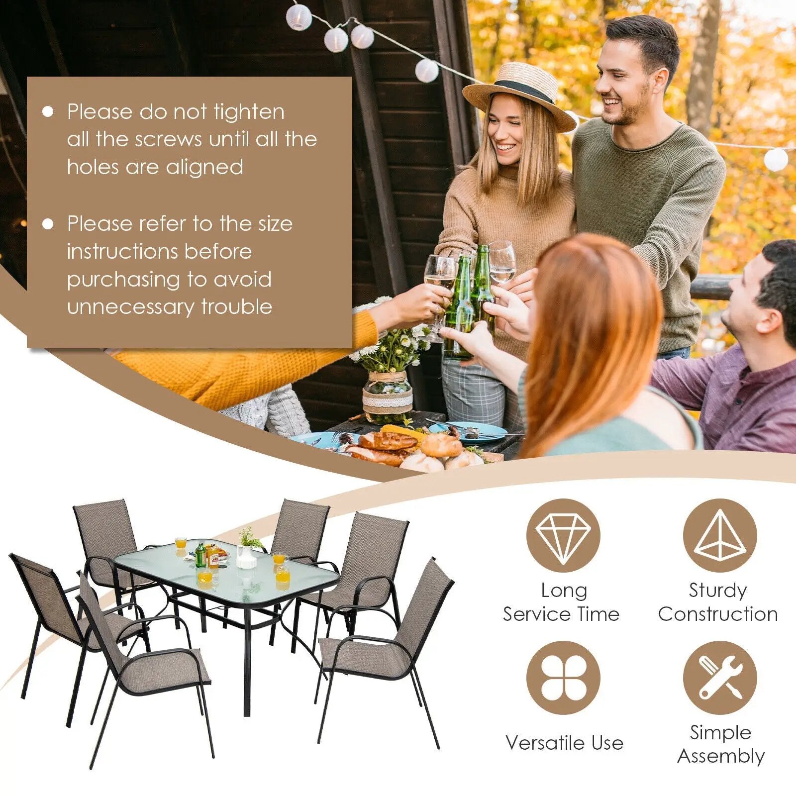 7-Piece Patio Dining Set with 6 Stackable Chairs by DirectDeals