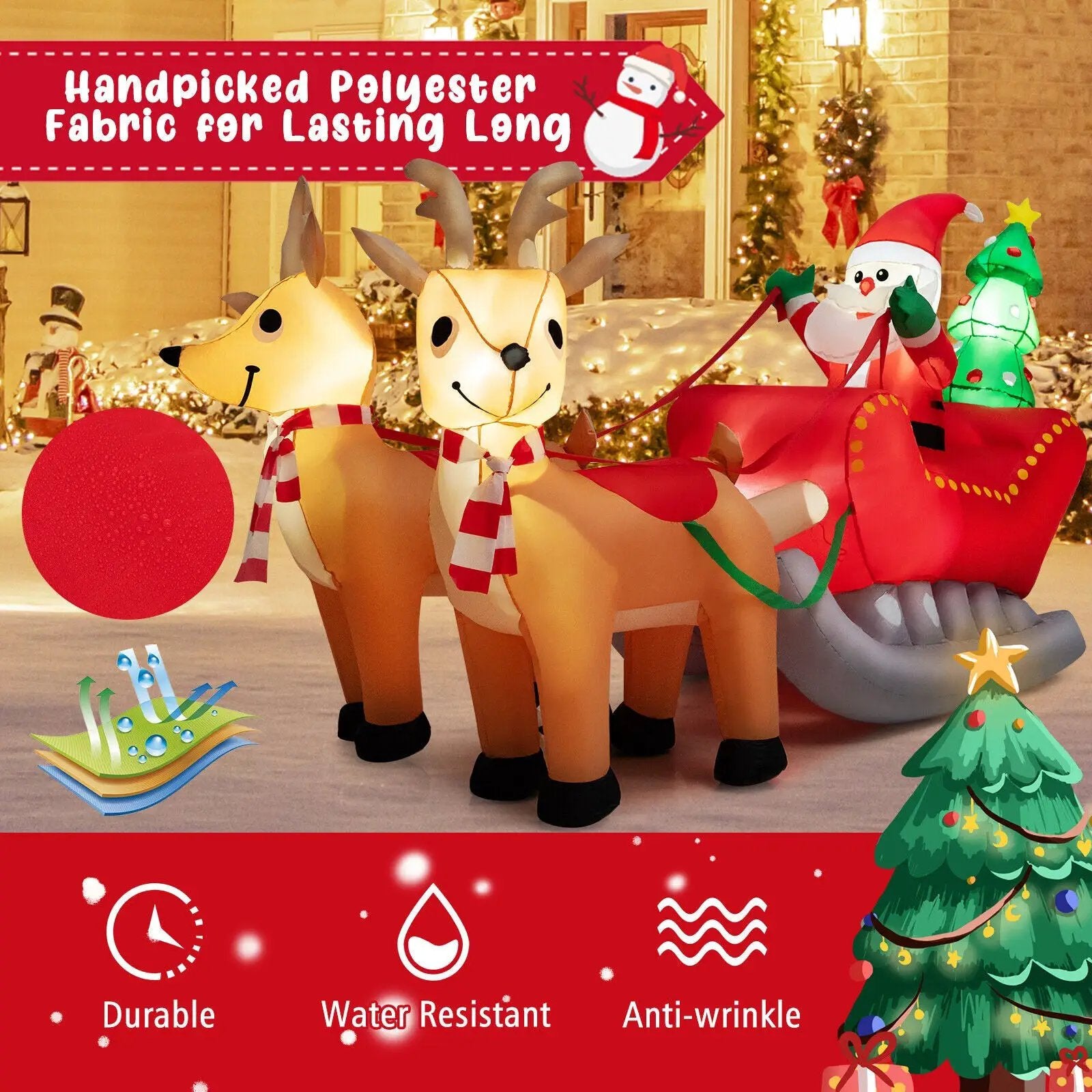 7.2 Feet Long Christmas Inflatable Santa Rides Sled with LED Lights by DirectDeals
