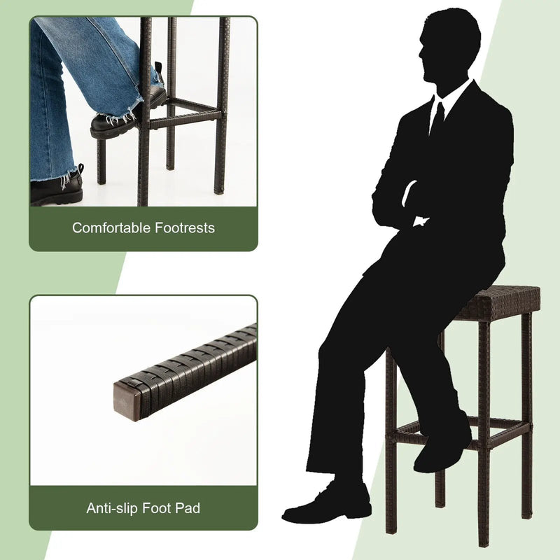 2 Pieces Patio Rattan Wicker Bar Stool Chairs-Brown by DirectDeals