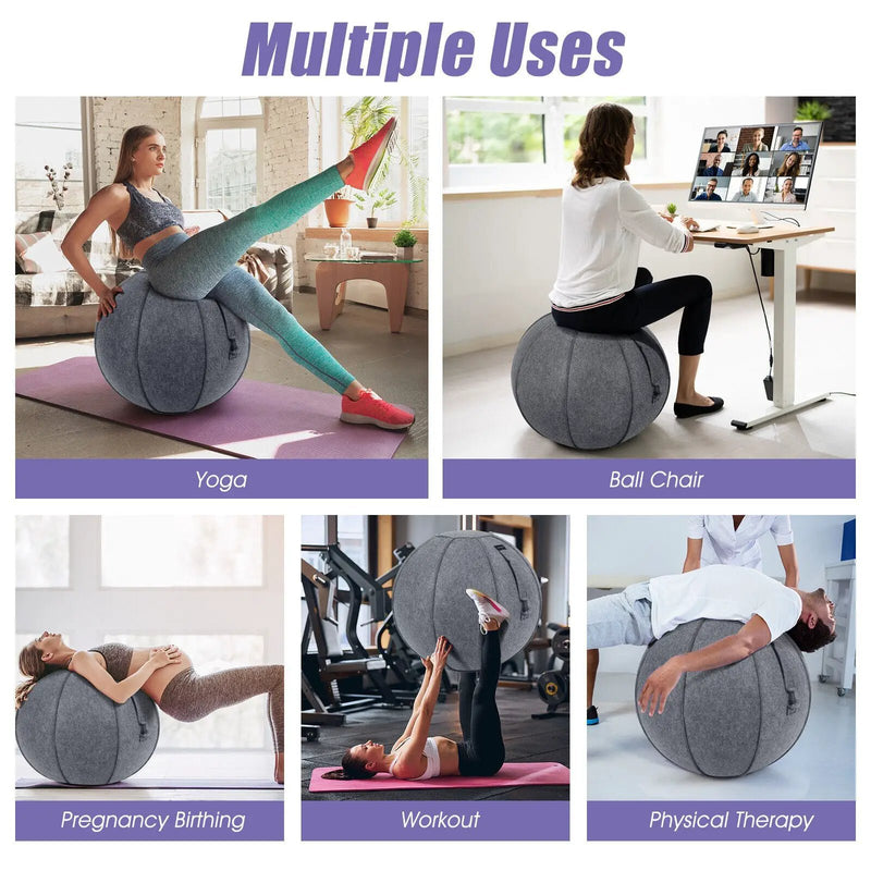 Yoga Sitting Ball with Felt Cover and Air Pump by DirectDeals