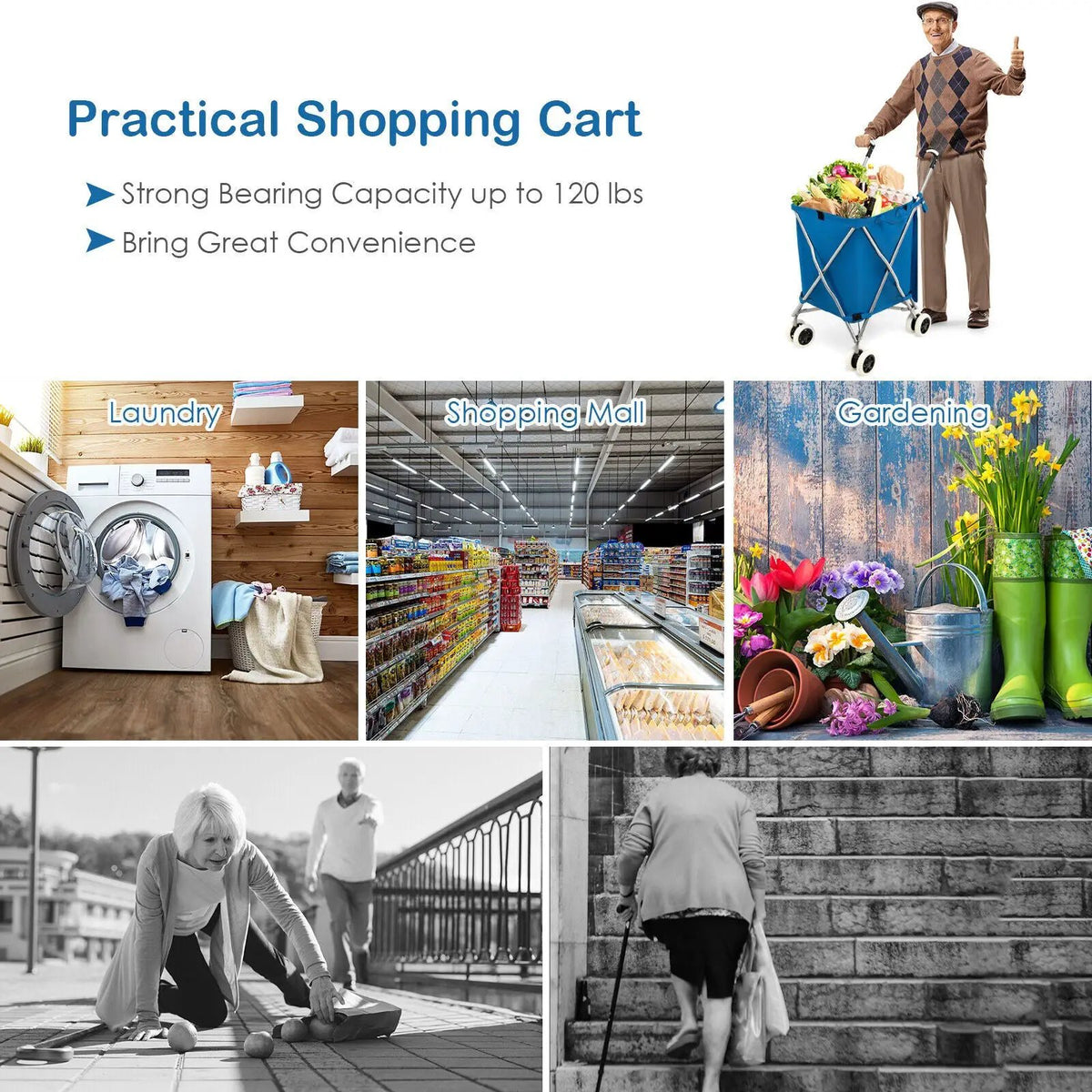 Folding Shopping Utility Cart with Water-Resistant Removable Canvas Bag, photo 7 of 12