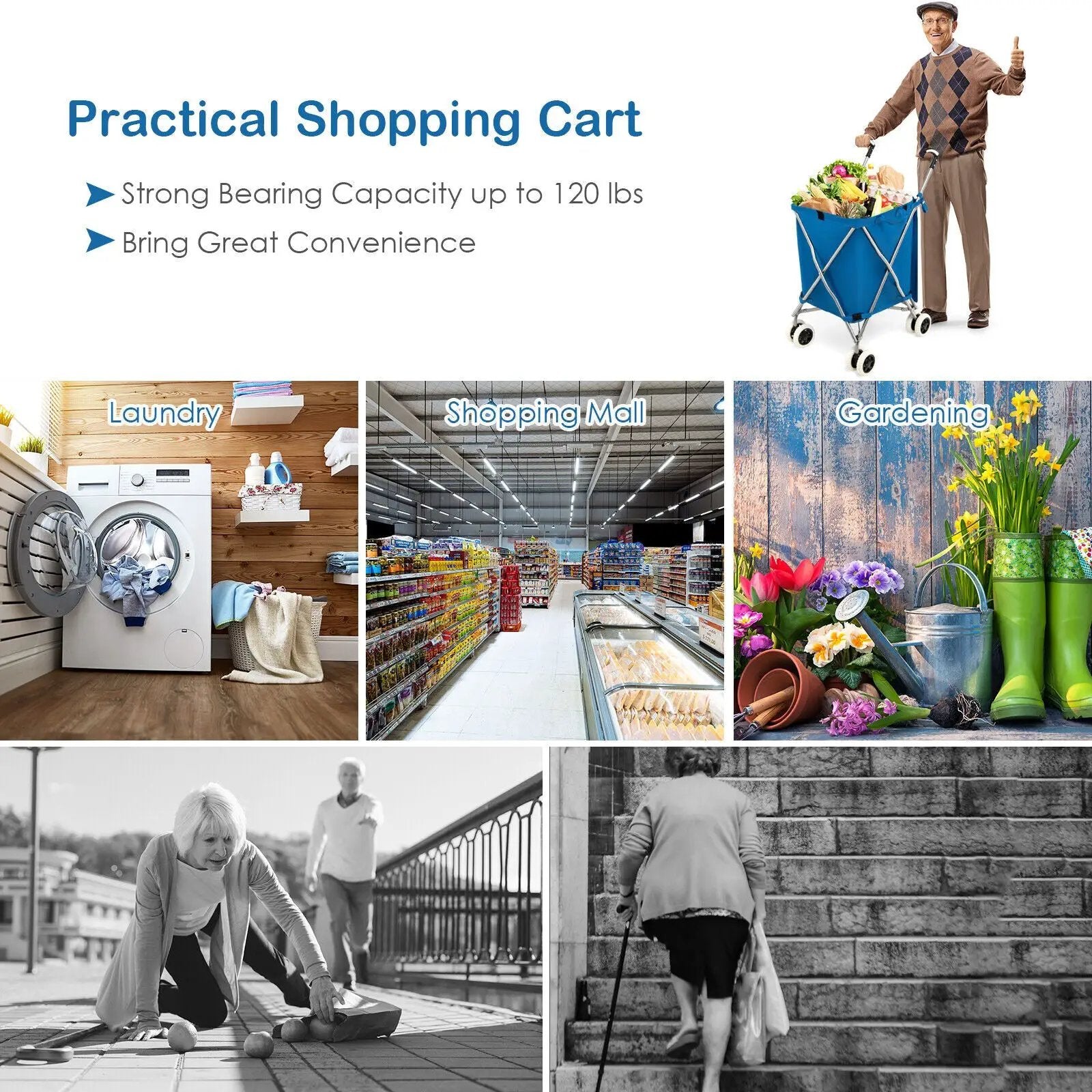 Folding Shopping Utility Cart with Water-Resistant Removable Canvas Bag by DirectDeals