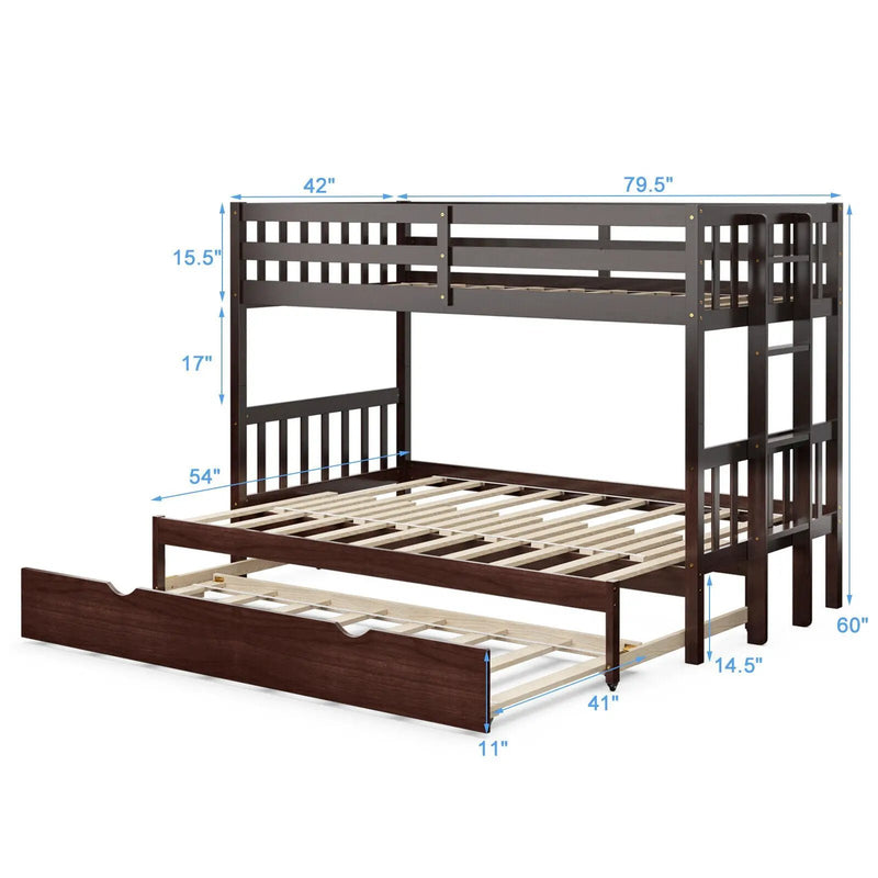 Twin Pull-Out Bunk Bed with Trundle Wooden Ladder by DirectDeals