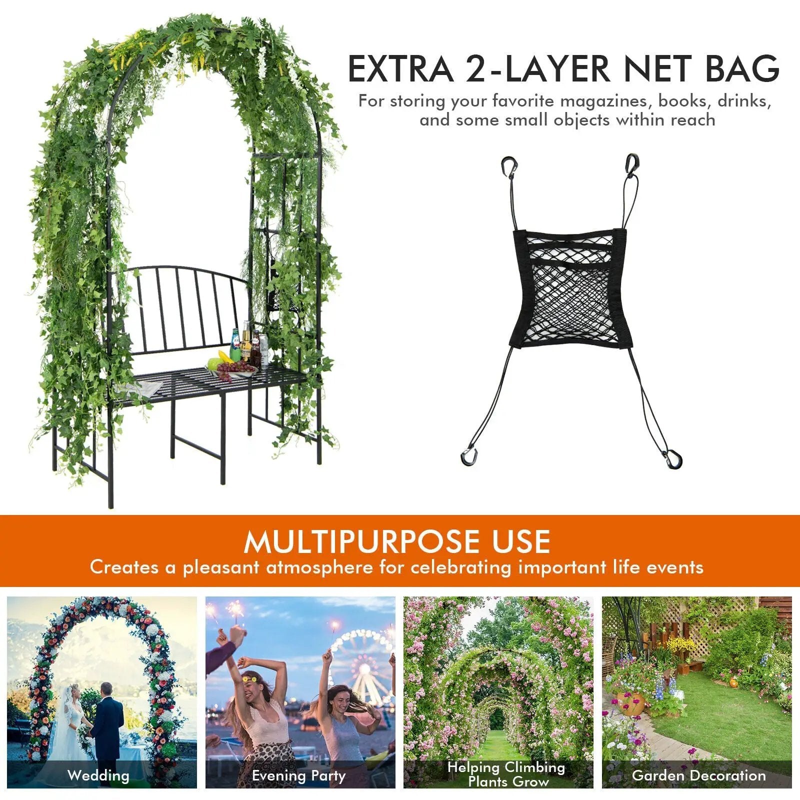 Steel Garden Arch with 2-Seat Bench by DirectDeals