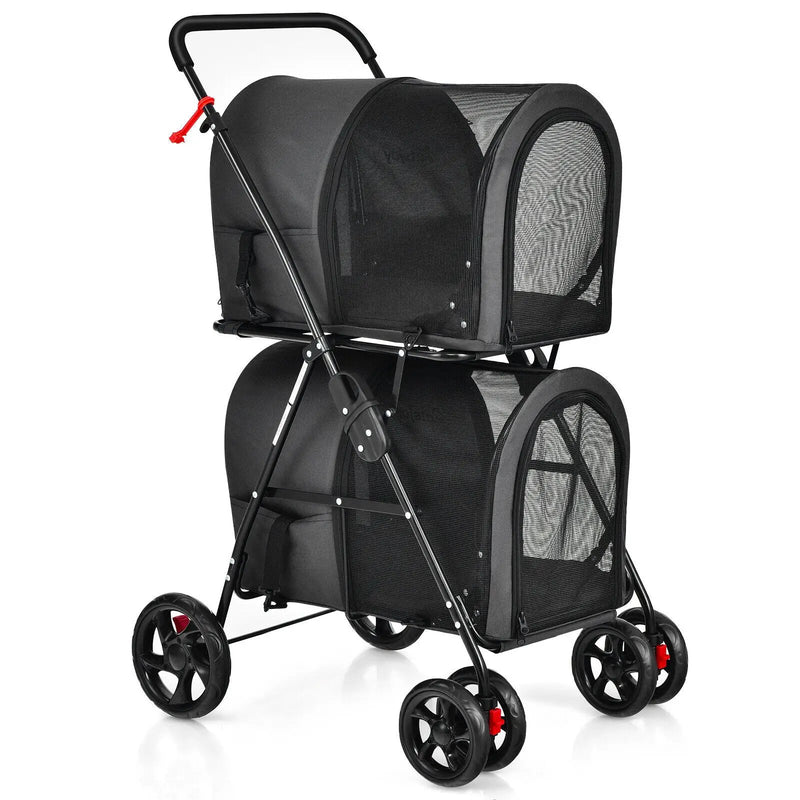 4-in-1 Double Pet Stroller with Detachable Carrier and Travel Carriage by DirectDeals