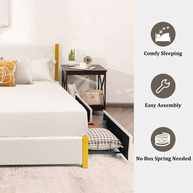 Full Size/Queen Size Upholstered Bed Frame with Adjustable Headboard and 4 Drawers by DirectDeals