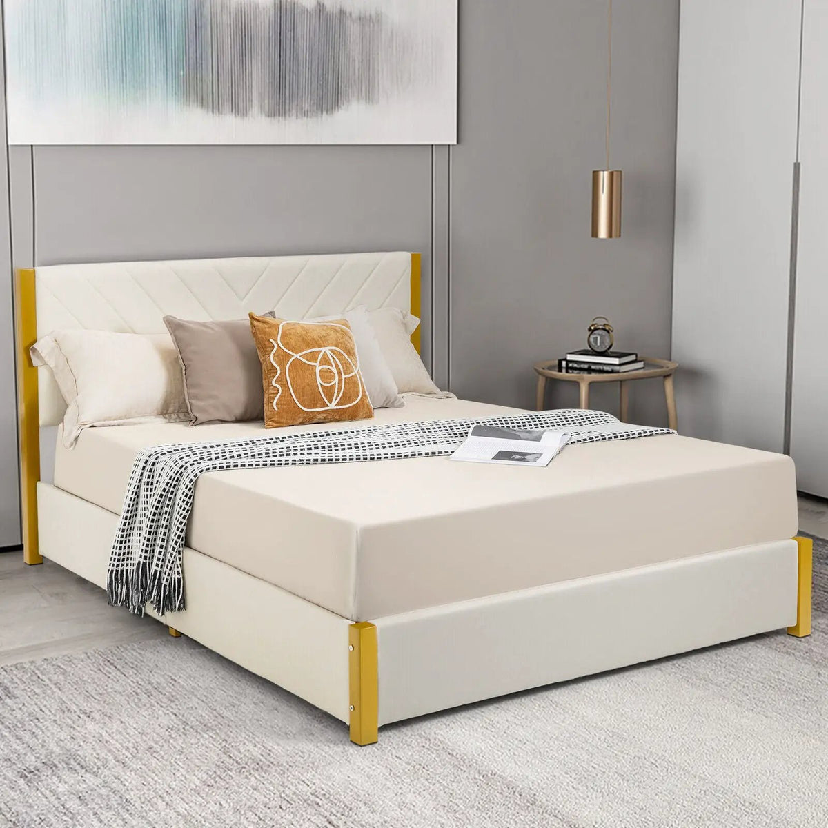 Full Size/Queen Size Upholstered Bed Frame with Adjustable Headboard and 4 Drawers, photo 3 of 16