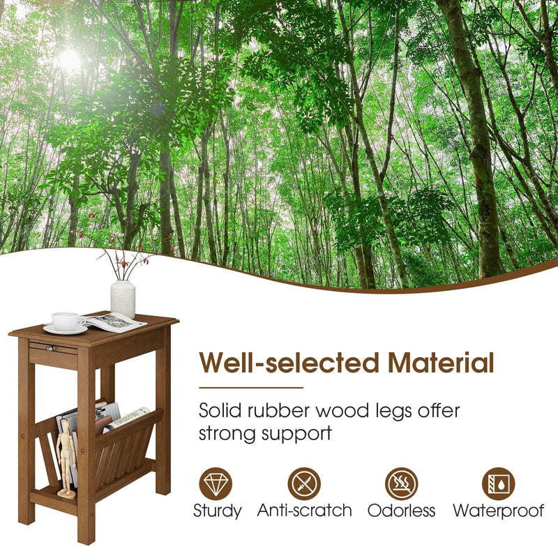 2-Tier End Table with Pull-out Tray and Solid Rubber Wood Legs by DirectDeals